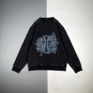 [CHROME HEARTS] 크롬하츠 21FW 워시드 홀 디스트레스드 크로스 프린트 라운드넥 스웻셔츠