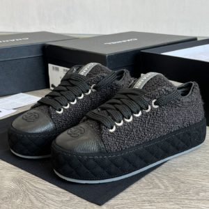 [CHANEL] 샤넬 레이스 업 배색 라운드 토 비스킷 슈즈 Platform Casual Style Street Style Logo