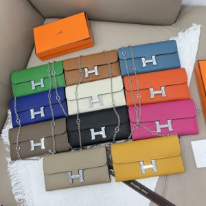 [HERMES] 에르메스 Constance 콘스탄스 오리지널 실버 버클 체인 백 플립 지갑