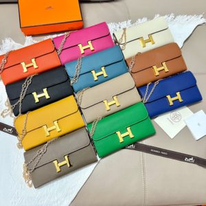 [HERMES] 에르메스 Constance 콘스탄스 오리지널 골드 버클 체인 백 플립 지갑