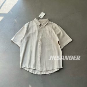 JIL SANDER 미니멀리스트 레터 프린트 코튼 캔버스 반팔 셔츠