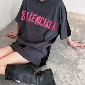 Balanciaga 23ss 핑크 레터 실리콘 프린트 반소매 230g