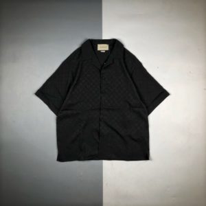 [GUCCI] 구찌 로고 자카드 체크 실크 크레이프 셔츠 Black GG-jacquard silk shirts