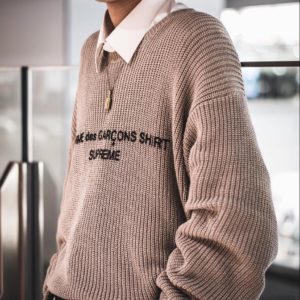 [SUPREME X Comme Des Garçons] 슈프림 X 꼼데가르송 로고 니트 스웨터 SHIRT Tan Sweater
