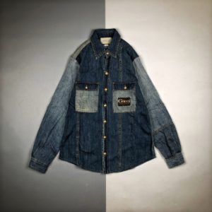 [GUCCI] 구찌 20FW 워싱 패치 컬러 블로킹 롱 슬리브 데님 셔츠 재킷