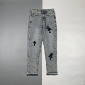 [Chrome Hearts] 22Fw black veneer cross jeans-light blue 헤비 듀티 워싱 데미지 크로스 베니어 데님