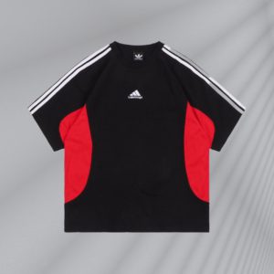Balenciaga x Adidas 23ss 블랙 레드 3단 라벨 자수 반팔 티셔츠